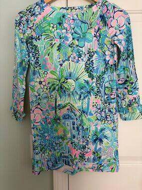 NWT Lilly Pulitzer Sophie Ruffle Shift- Lilly’s House ! Sz girls L (8-10) SPF 50